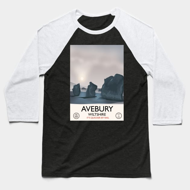 Avebury Wiltshire travel poster Baseball T-Shirt by nickemporium1